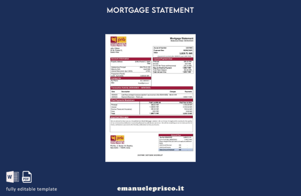 stile verificato Modello di dichiarazione dei mutui della Banca nazionale dell'I